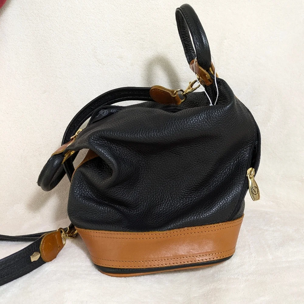 Valentina Convertible Black‎ Brown Leather Shoulder Crossbody Sling Backpack